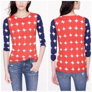 J. Crew thin knit red and navy printed sweater